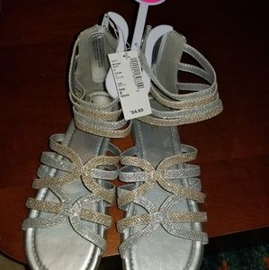 Silver & Rosegold Ankle strapped sandals.